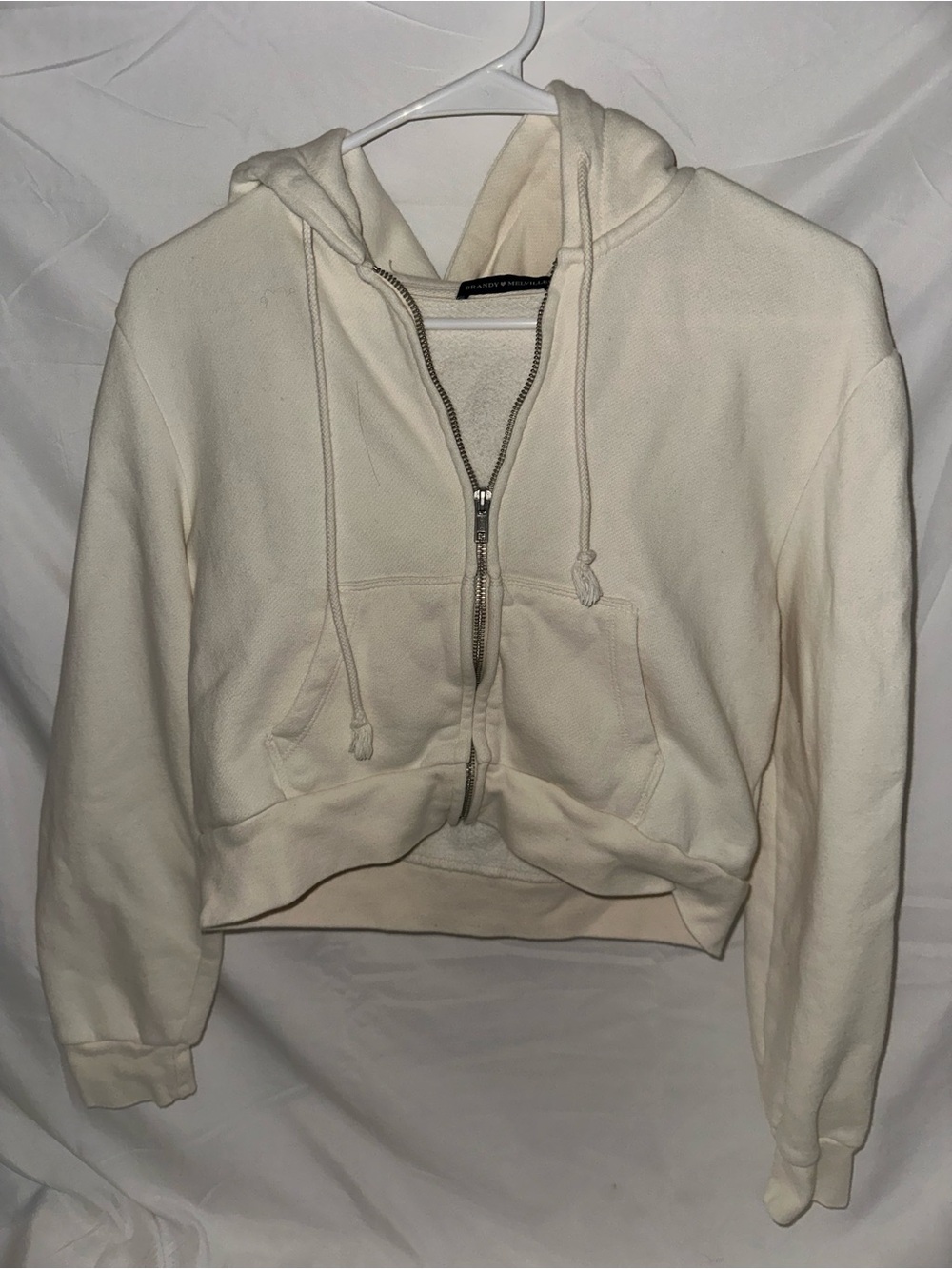 Brandy Melville Cream Ivory Full Zip Cropped Hoodie Sweatshirt